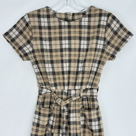 ZARA GIRLS PLAID Brown belted jumpsuit coversuit Size 10 Short Sleeve - Picture 13 of 16